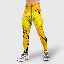 Тайтсы мужские Желтая краска на черном фоне, цвет: 3D-принт — фото 2