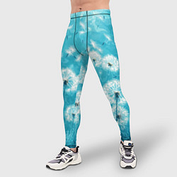 Тайтсы мужские Белые одуванчики на бирюзовом фоне, цвет: 3D-принт — фото 2