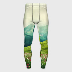 Тайтсы мужские Горы и поле с цветами - зеленый пейзаж, цвет: 3D-принт