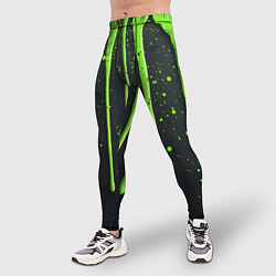 Тайтсы мужские Зеленая краска стекающая на черном фоне, цвет: 3D-принт — фото 2