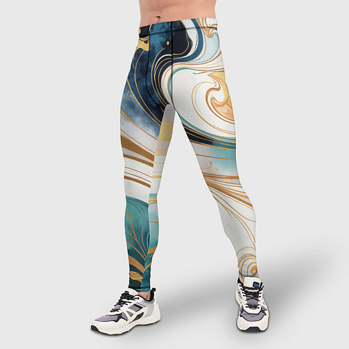 Мужские тайтсы Аквамарин и оранж узор с завитками / 3D-принт – фото 3