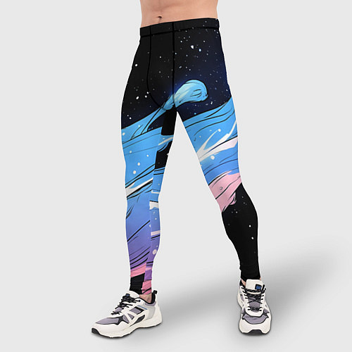 Мужские тайтсы Синяя волна на черном - текстура / 3D-принт – фото 3