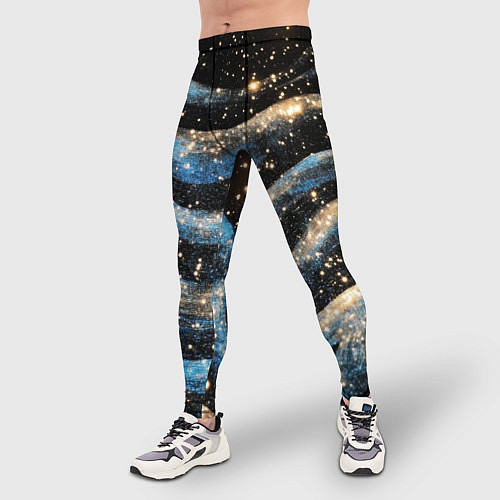 Мужские тайтсы Волнистые синие линии на черном / 3D-принт – фото 3