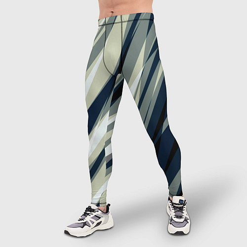 Мужские тайтсы Синий с оливковым диагональные полосы / 3D-принт – фото 3
