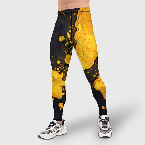 Мужские тайтсы Золотые кляксы на черной текстуре / 3D-принт – фото 3