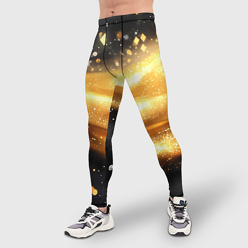 Мужские тайтсы Золотистая волна на черном фоне / 3D-принт – фото 3