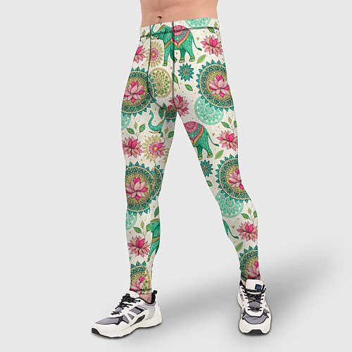Мужские тайтсы Слоны и мандалы паттерн в индийской стилистике / 3D-принт – фото 3
