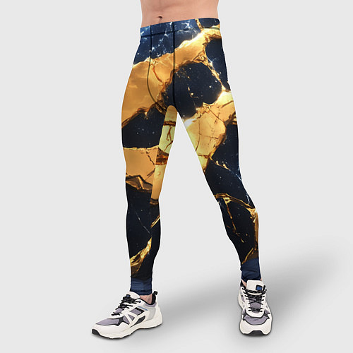 Мужские тайтсы Золотая текстура на синем / 3D-принт – фото 3