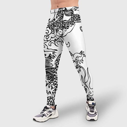 Мужские тайтсы Татуировка дракона на белом / 3D-принт – фото 3