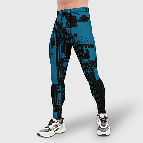 Мужские тайтсы Чёрно-синий абстракция геомтеричный / 3D-принт – фото 3