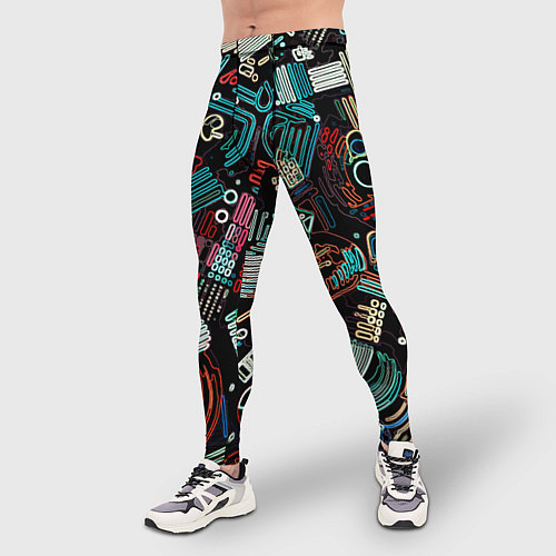Мужские тайтсы Чёрный с абстрактными полосами / 3D-принт – фото 3