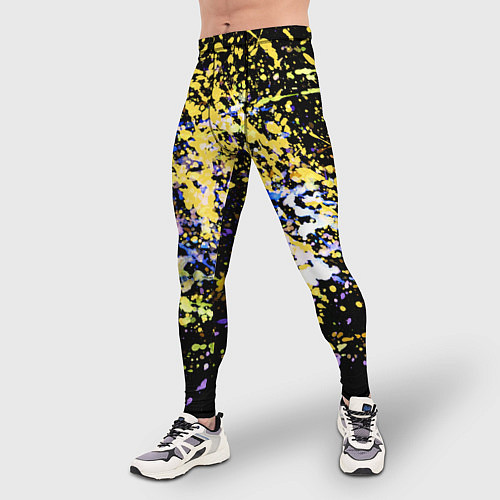 Мужские тайтсы Желто синяя краска на черном / 3D-принт – фото 3