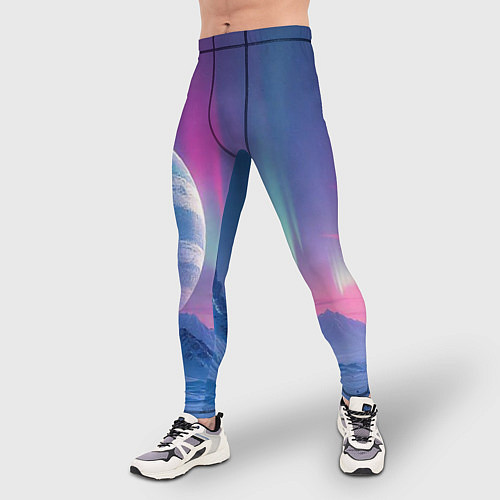 Мужские тайтсы Неоновый космос северного сияния / 3D-принт – фото 3