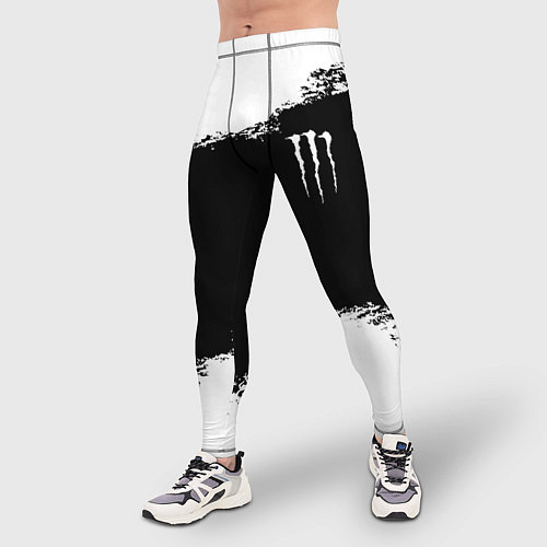 Мужские тайтсы Monster energy белые краски / 3D-принт – фото 3