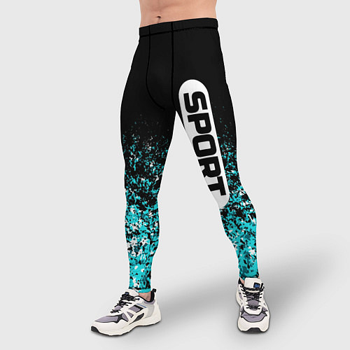 Мужские тайтсы Sport чёрно-голубой пятнистый / 3D-принт – фото 3