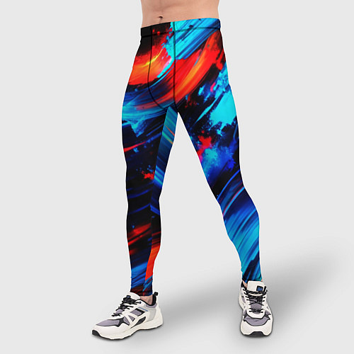 Мужские тайтсы Синие и красные мазки краски на черном / 3D-принт – фото 3