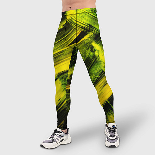 Мужские тайтсы Мазки краски цвета лайм / 3D-принт – фото 3