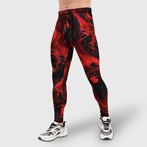 Мужские тайтсы Красно-черные разводы краски - абстрактный узор / 3D-принт – фото 3