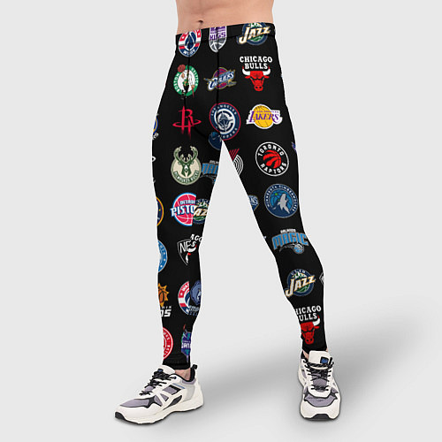 Мужские тайтсы Команды НБА на черном фоне / 3D-принт – фото 3