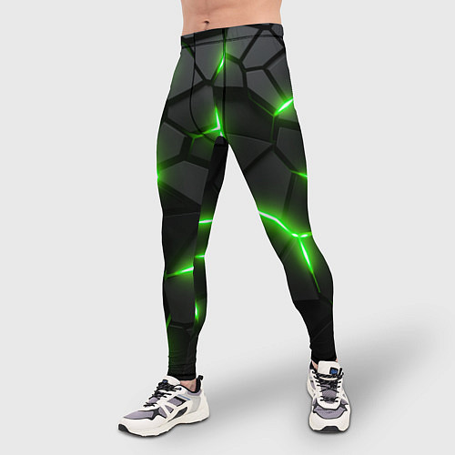 Мужские тайтсы Зеленая неоновая броня / 3D-принт – фото 3