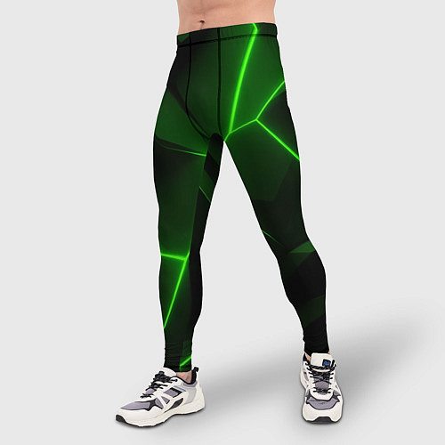 Мужские тайтсы Зеленая текстура с неоном / 3D-принт – фото 3