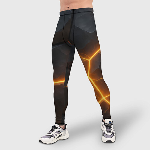 Мужские тайтсы Черные плиты с оранжевой молнией / 3D-принт – фото 3
