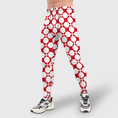 Мужские тайтсы Красно белый узор в клетку и горох / 3D-принт – фото 3