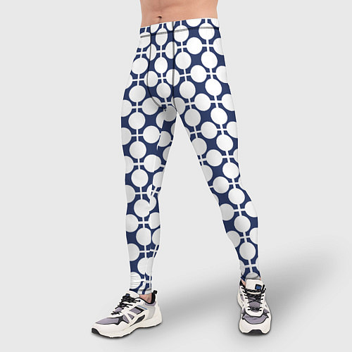 Мужские тайтсы Серо-белый узор в клетку и горох ретро / 3D-принт – фото 3