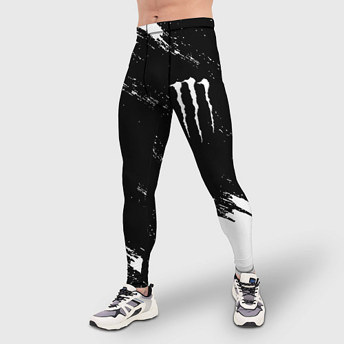 Мужские тайтсы Monster energy краски штрихи белые / 3D-принт – фото 3