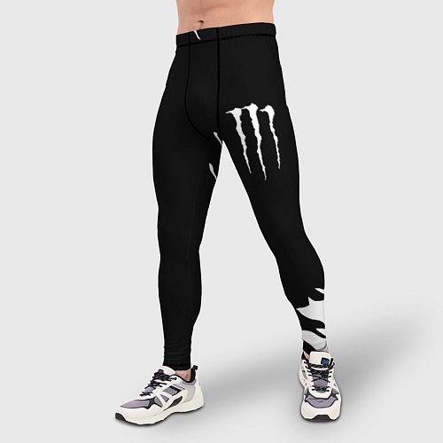 Мужские тайтсы Monster energy fire white / 3D-принт – фото 3