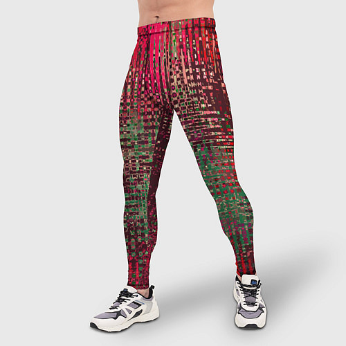Мужские тайтсы Текстурный тёмный красно-зелёный / 3D-принт – фото 3
