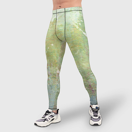 Мужские тайтсы Абстракция - white waves on green background / 3D-принт – фото 3