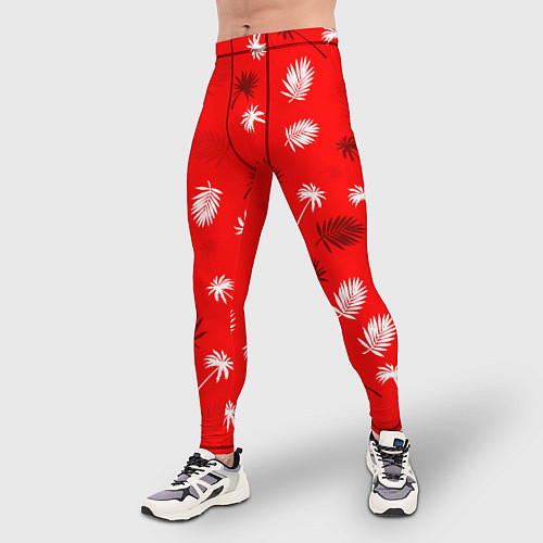 Мужские тайтсы Текстура красной гавайской рубашки / 3D-принт – фото 3