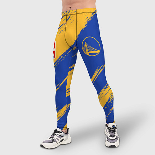 Мужские тайтсы Голден Стэйт Уорриорз - желто синие / 3D-принт – фото 3