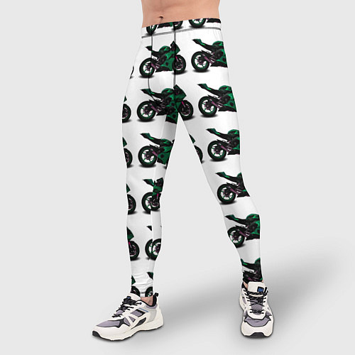 Мужские тайтсы Motorbike dark green / 3D-принт – фото 3