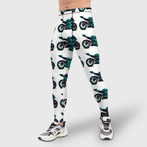 Мужские тайтсы Motorbike light blue / 3D-принт – фото 3
