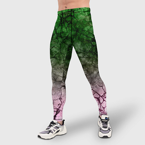 Мужские тайтсы Абстракция - green pink gradient in black web / 3D-принт – фото 3