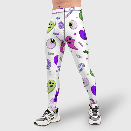 Мужские тайтсы Halloween purple pumpkin pattern / 3D-принт – фото 3