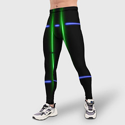Тайтсы мужские Neon black light blue green line, цвет: 3D-принт — фото 2