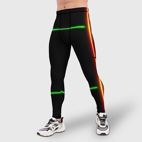 Мужские тайтсы Color black green orange lines / 3D-принт – фото 3