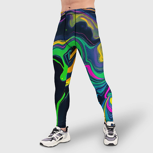 Мужские тайтсы Разводы и переливы разноцветной краски / 3D-принт – фото 3