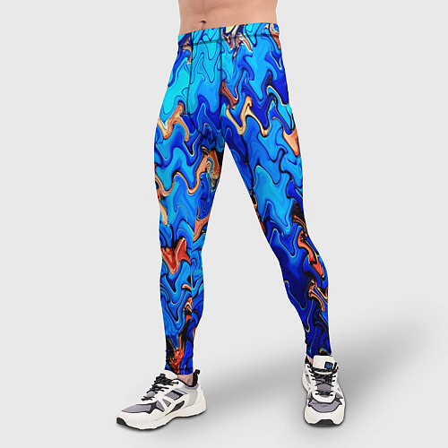Мужские тайтсы Сине-голубой стекающая абстракция / 3D-принт – фото 3
