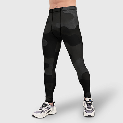Мужские тайтсы Черно-серая текстура камуфляжа / 3D-принт – фото 3