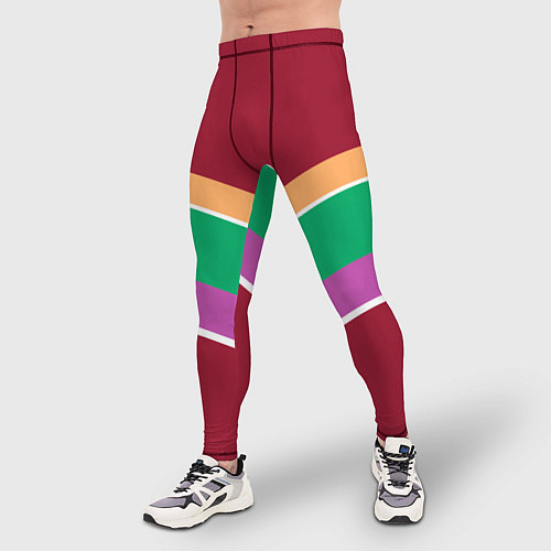 Мужские тайтсы Тёмный красный с полосами / 3D-принт – фото 3