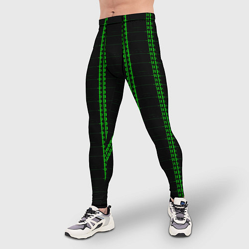 Мужские тайтсы Color black cage green stripes / 3D-принт – фото 3