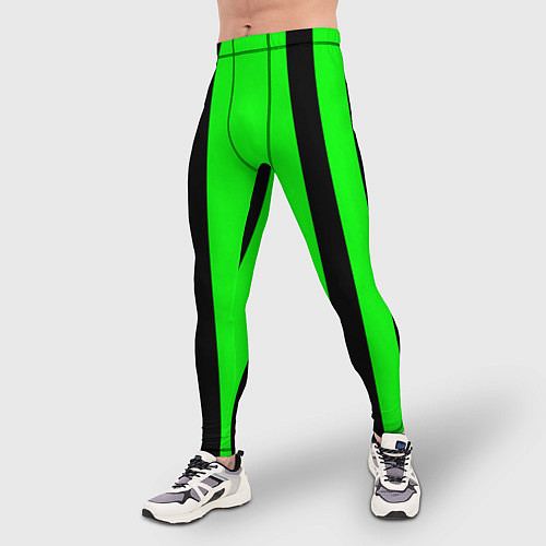Мужские тайтсы Color black and green stripes / 3D-принт – фото 3