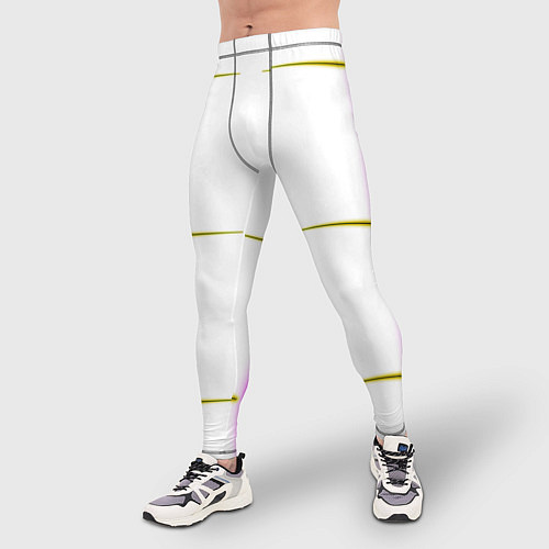 Мужские тайтсы Color white pink yellow stripes / 3D-принт – фото 3