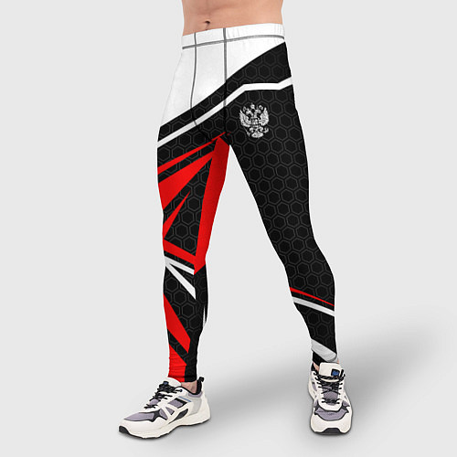 Мужские тайтсы Герб России - красный спортивный / 3D-принт – фото 3
