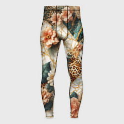 Мужские тайтсы Цветы на кусках мрамора и леопардовом узоре