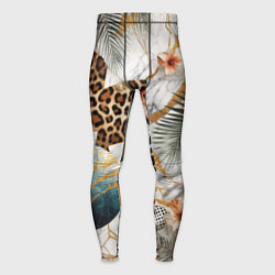 Тайтсы мужские Мрамор с цветами и леопардовый узор, цвет: 3D-принт